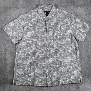 Cezani Shirt Men's XL White Geometric Linen Silk Short Sleeve Resortwear